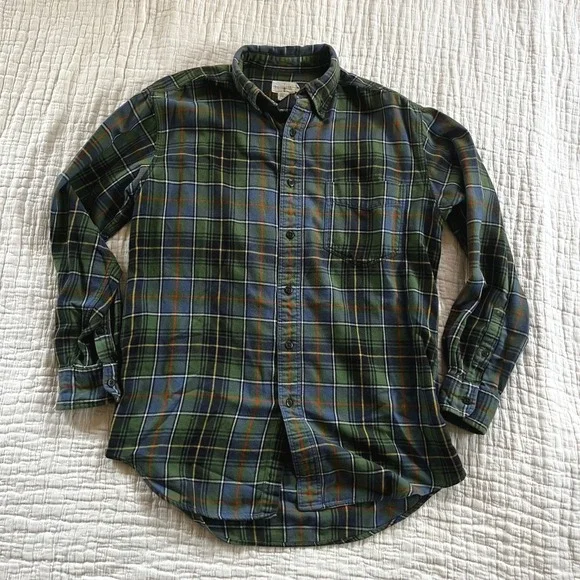 VTG J.Crew Oarsman Flannel Long Sleeve Shirt Mens Small Green Plaid - Picture 2 of 7